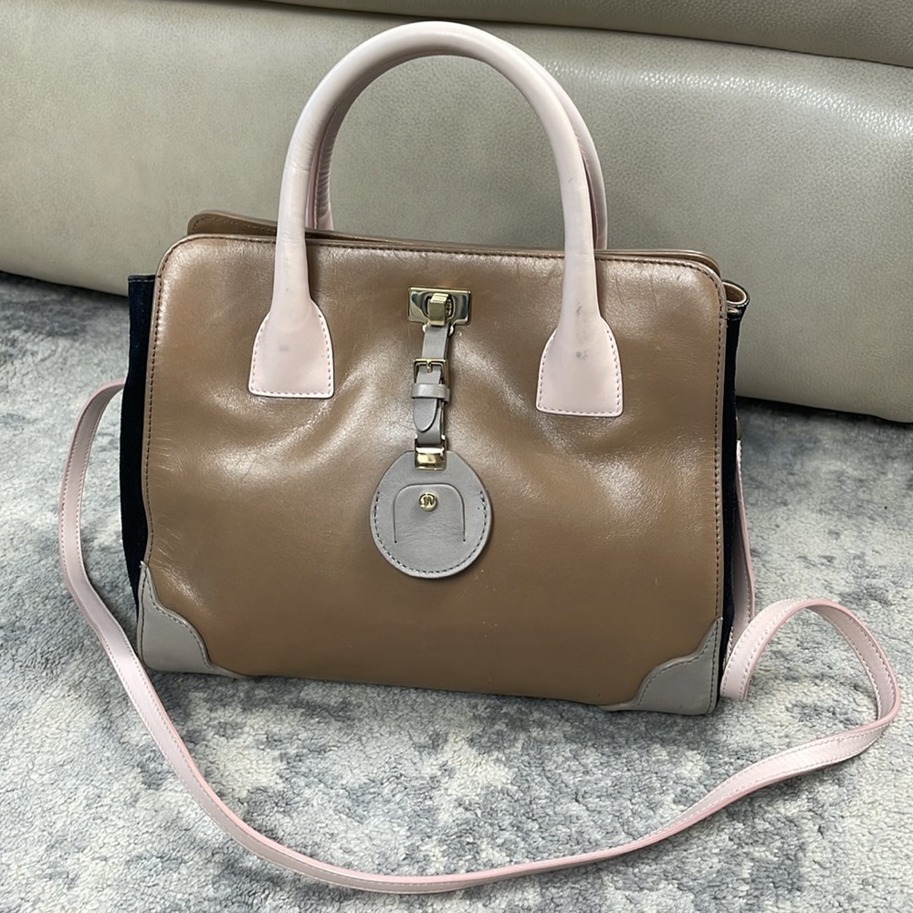 Jason Wu Jourdan Petite Leather Tote Bag Beige Black 2 Way Purse